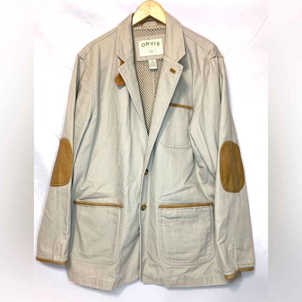 Vintage Orvis Zambezi Safari Sport Jacket/Blazer-Leather Trim Mens Large/L (42)